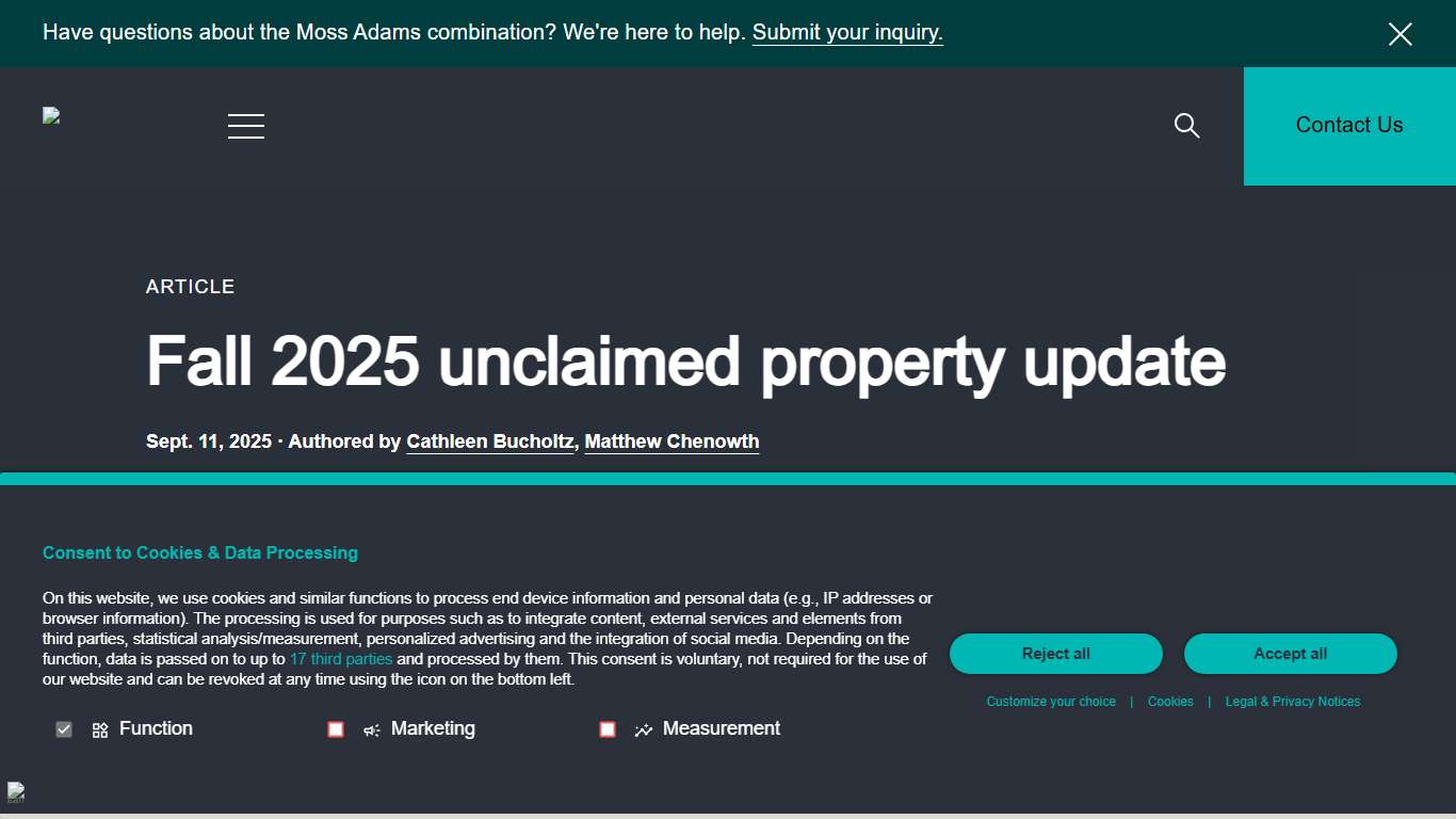 Fall 2025 unclaimed property update | Baker Tilly