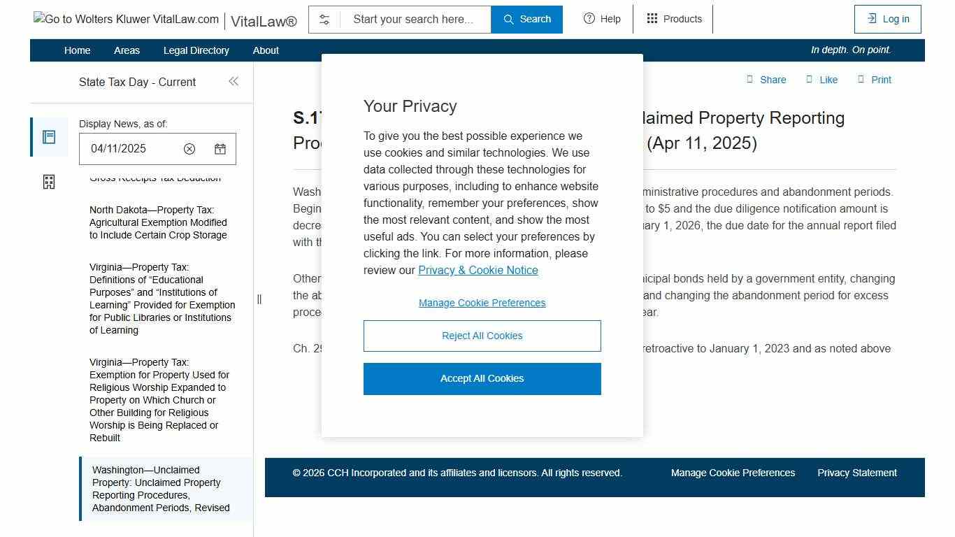 Washington—Unclaimed Property:... | VitalLaw.com